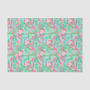Preppy Palm Beach Tropical Flowers Pattern Tissue Paper