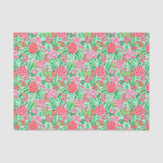 Preppy Palm Beach Tropical Flowers Pattern Tissue Paper (Front)