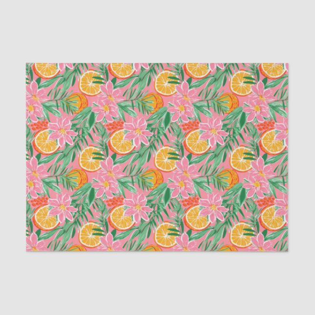 Preppy Palm Beach Tropical Oranges Pattern Tissue Paper (Front)