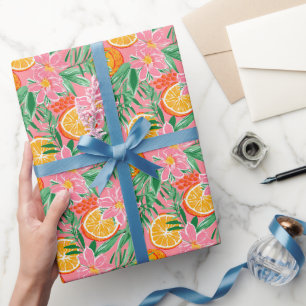 Preppy Palm Beach Tropical Oranges Pattern Wrapping Paper