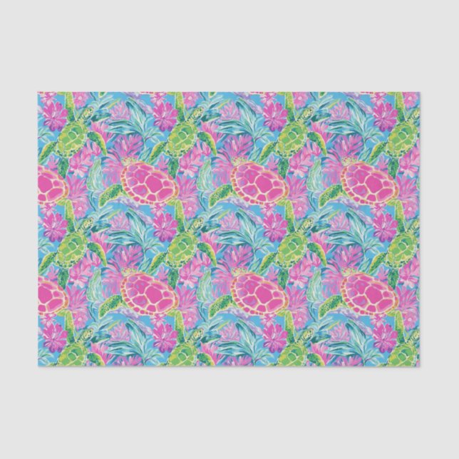 Preppy Palm Beach Tropical Turtles Pattern Tissue Paper (Front)