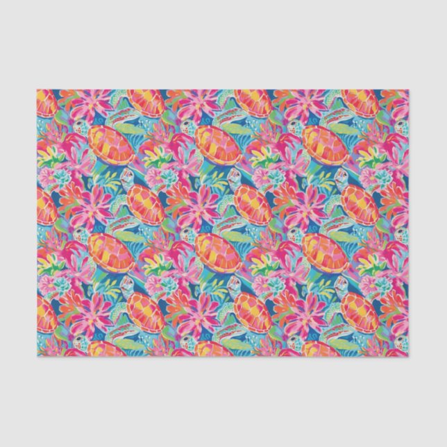 Preppy Palm Beach Tropical Turtles Pattern Tissue Paper (Front)
