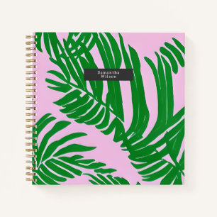 Preppy Palm Leaves Pink And Green  Notebook