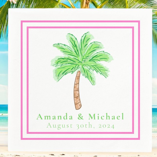 Preppy Palm Tree Tropical Wedding Napkin (Creator Uploaded)