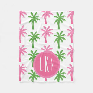 Preppy Palm Trees Monogrammed Fleece Blanket