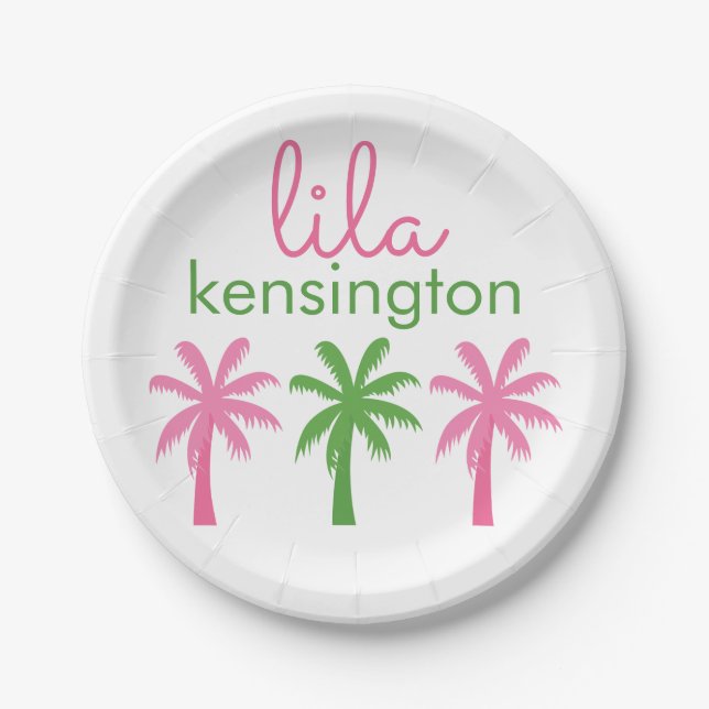Preppy Palm Trees Personalised Party Plates (Front)