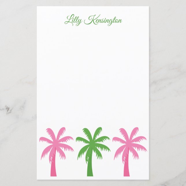 Preppy Palm Trees Personalised Stationery (Front)