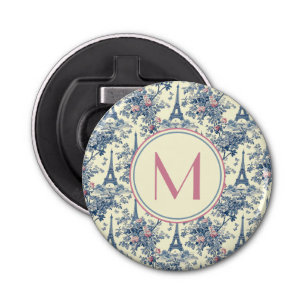 Preppy Parisian Toile Monogram Bottle Opener