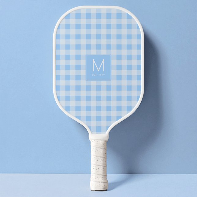 Preppy Pastel Blue Gingham Monogram Established Pickleball Paddle (Preppy Pastel Blue Gingham Monogram Established Pickleball Paddle)