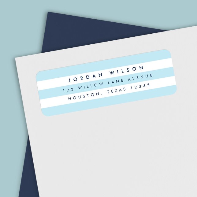 Preppy Pastel Blue & White Stripes Return Address (Creator Uploaded)