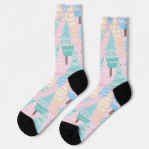 Preppy pastel Christmas tree socks