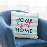 Preppy Pastel Mint & White Blue Home Sweet Home