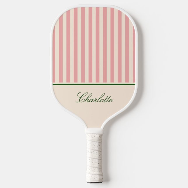 Preppy Pastel Pink Striped  Pickleball Paddle (Front)