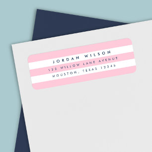 Preppy Pastel Pink & White Stripes Return Address