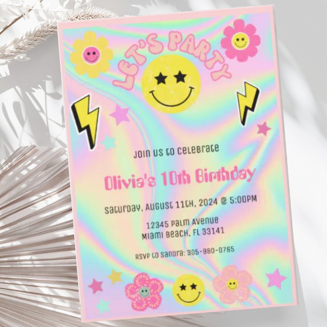 Preppy Pastel Pink Y2K Happy Face Party Birthday Invitation (Creator Uploaded)