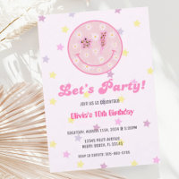 Preppy Pastel Pink Y2K Happy Face Party Birthday
