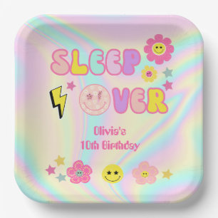 Preppy Pastel Pink Y2K Sleep Over Birthday Paper Plate