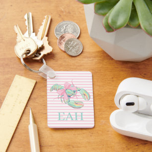 Preppy Pastel Watercolor Lobster Monogram Key Ring