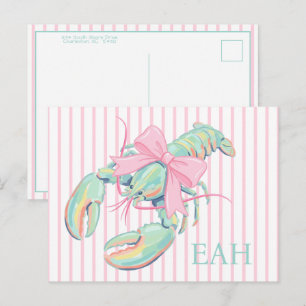 Preppy Pastel Watercolor Lobster Monogram Postcard