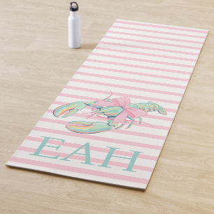 Preppy Pastel Watercolor Lobster Monogram Yoga Mat