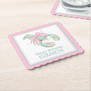 Preppy Pastel Watercolor Lobster Paper Coaster