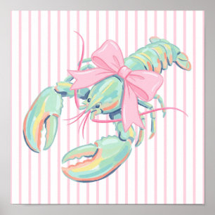 Preppy Pastel Watercolor Lobster Poster