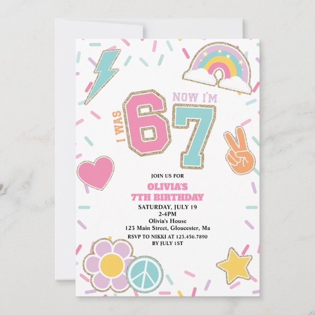 Preppy Patch 67  7TH Birthday Invitation (Front)