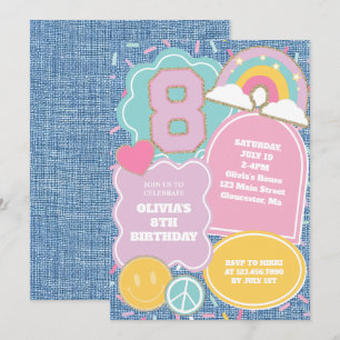 Preppy Patch denim 8th Birthday Invitation
