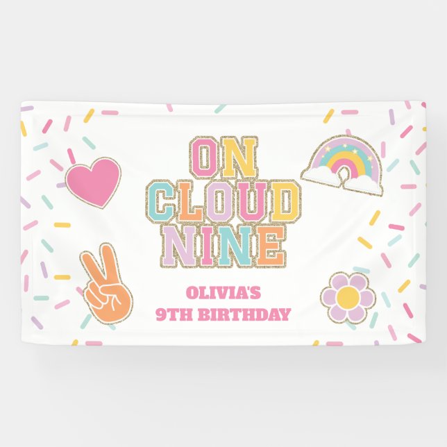 Preppy Patch On Cloud Nine 9th Birthday Banner (Horizontal)