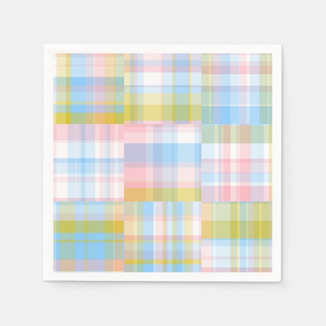 Preppy Patchwork Look Madras Pastel Napkin (Front)