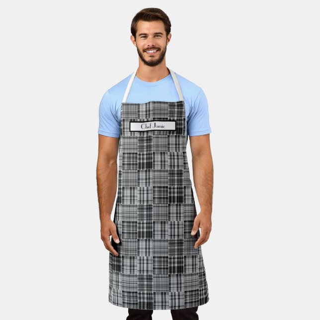 Preppy Patchwork Madras Black Grey White Apron (Worn)