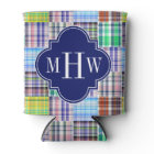 Preppy Patchwork Madras Navy Quatrefoil Monogram