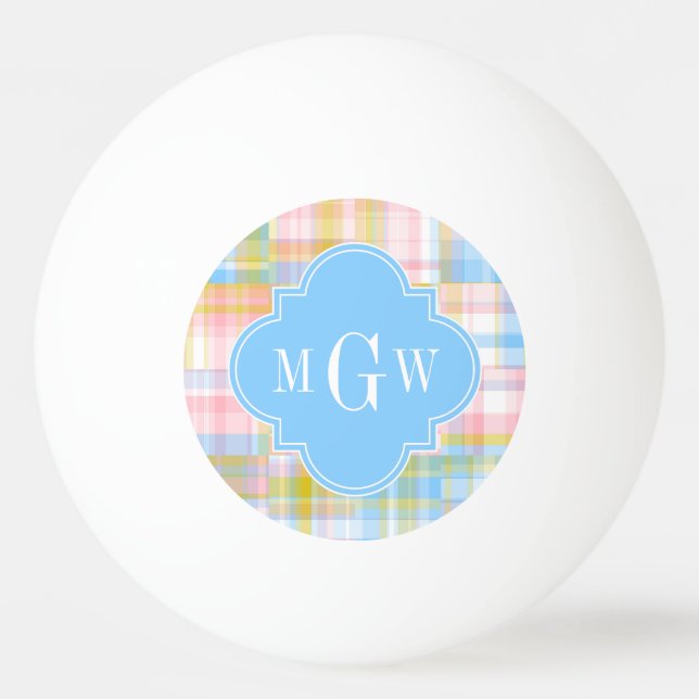 Preppy Patchwork Madras Pastel Quatrefoil Initials Ping Pong Ball (Front)