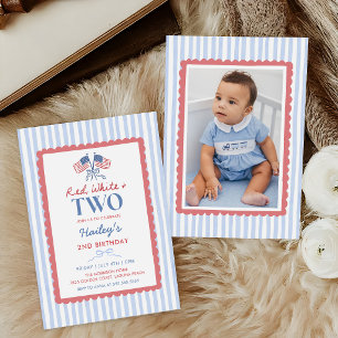 Preppy Patriotic 4th of July 2nd Birthday Photo Invitation