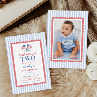 Preppy Patriotic 4th of July 2nd Birthday Photo Invitation