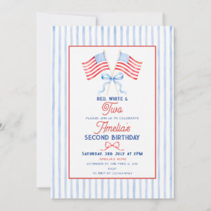 Preppy Patriotic 4th of July Second Birthday Invitation