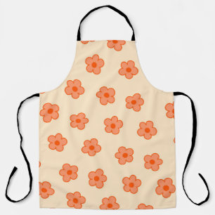 Preppy Peach Orange Hippie Flower Apron