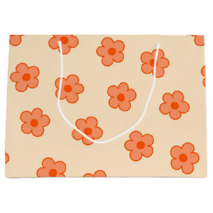 Preppy Peach Orange Hippie Flower Large Gift Bag
