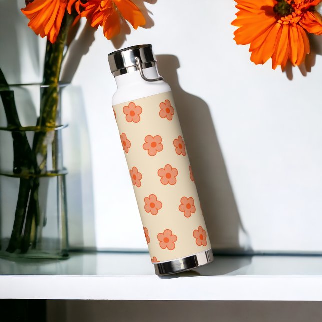 Preppy Peach Orange Hippie Flower Water Bottle (Creator Uploaded)