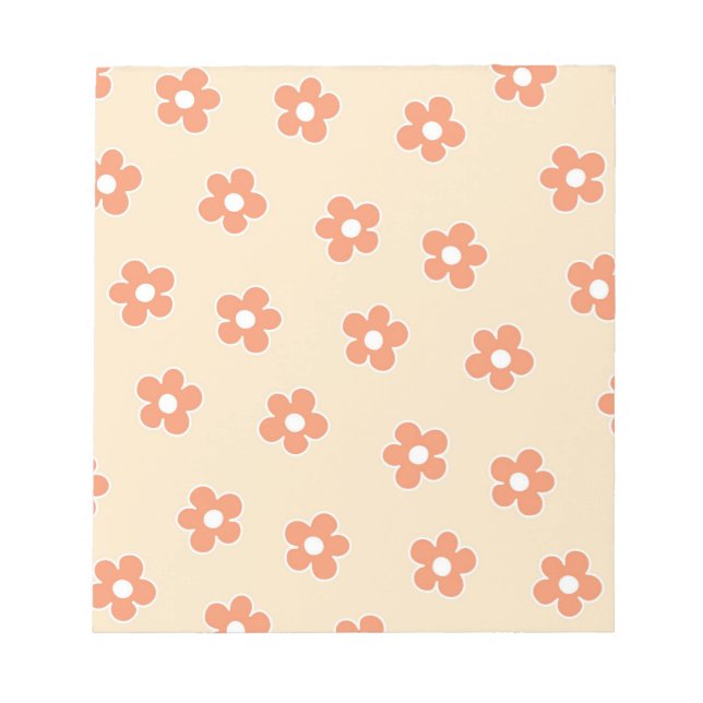 Preppy Peach White Hippie Flower Pattern Notepad (Front)