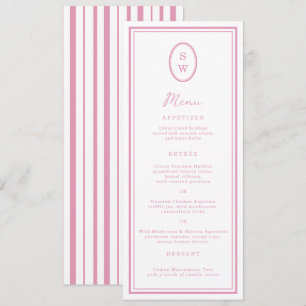 Preppy Peony Pink Chic Monogram Wedding Menu Card
