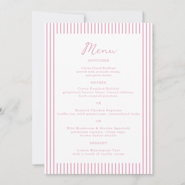 Preppy Peony Pink Chic Monogram Wedding Menu Card (Front)