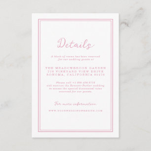 Preppy Peony Pink Chic Wedding Details Card