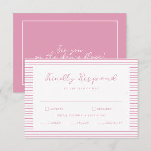 Preppy Peony Pink Striped Wedding RSVP Card