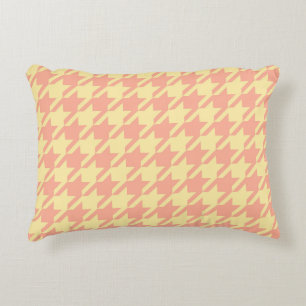 Preppy Pepita Houndstooth Pastel Peach Yellow Decorative Cushion