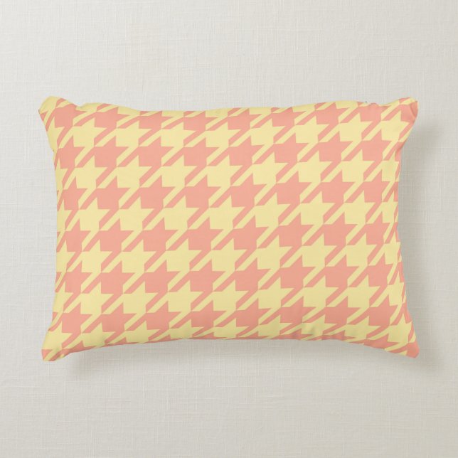 Preppy Pepita Houndstooth Pastel Peach Yellow Decorative Cushion (Front)