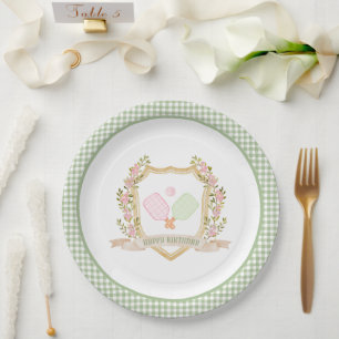 Preppy Pickle Ball Happy Birthday  Paper Plate