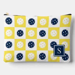 Preppy Pickleball Checkerboard - Navy & Yellow Accessory Pouch