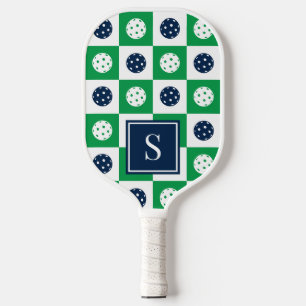 Preppy Pickleball Chequerboard - Green & Navy Paddle