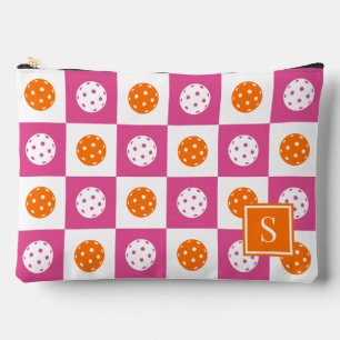 Preppy Pickleball Chequerboard - Hot Pink & Orange Accessory Pouch